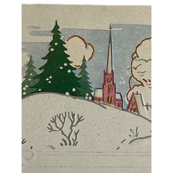 Antique Early 1900s Ephemera Postcard Embossed New Years Winter Country Church - Picture 1 of 6